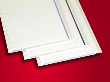White polished PVC ceiling panels with decorative line , room pvc ceiling boards decoration